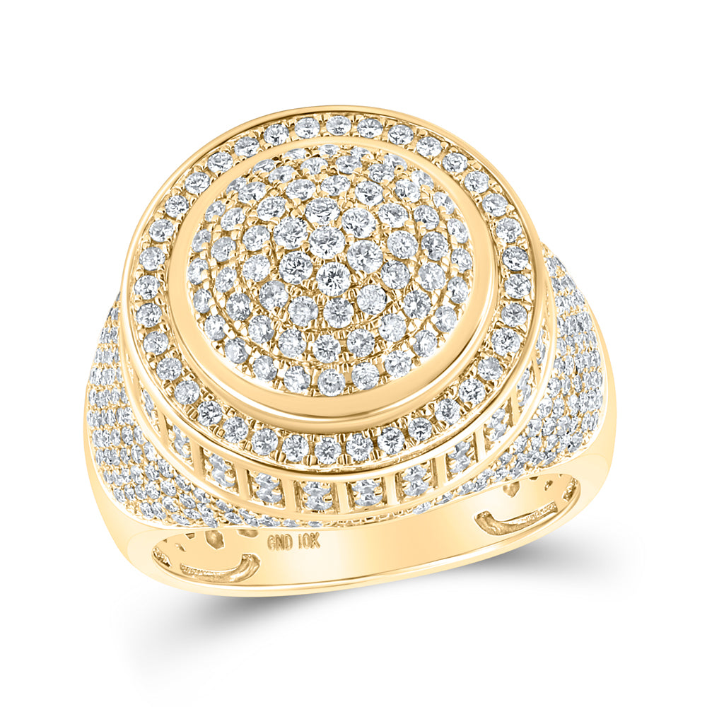 10kt Yellow Gold Mens Round Diamond Statement Cluster Ring 2-1/5 Cttw