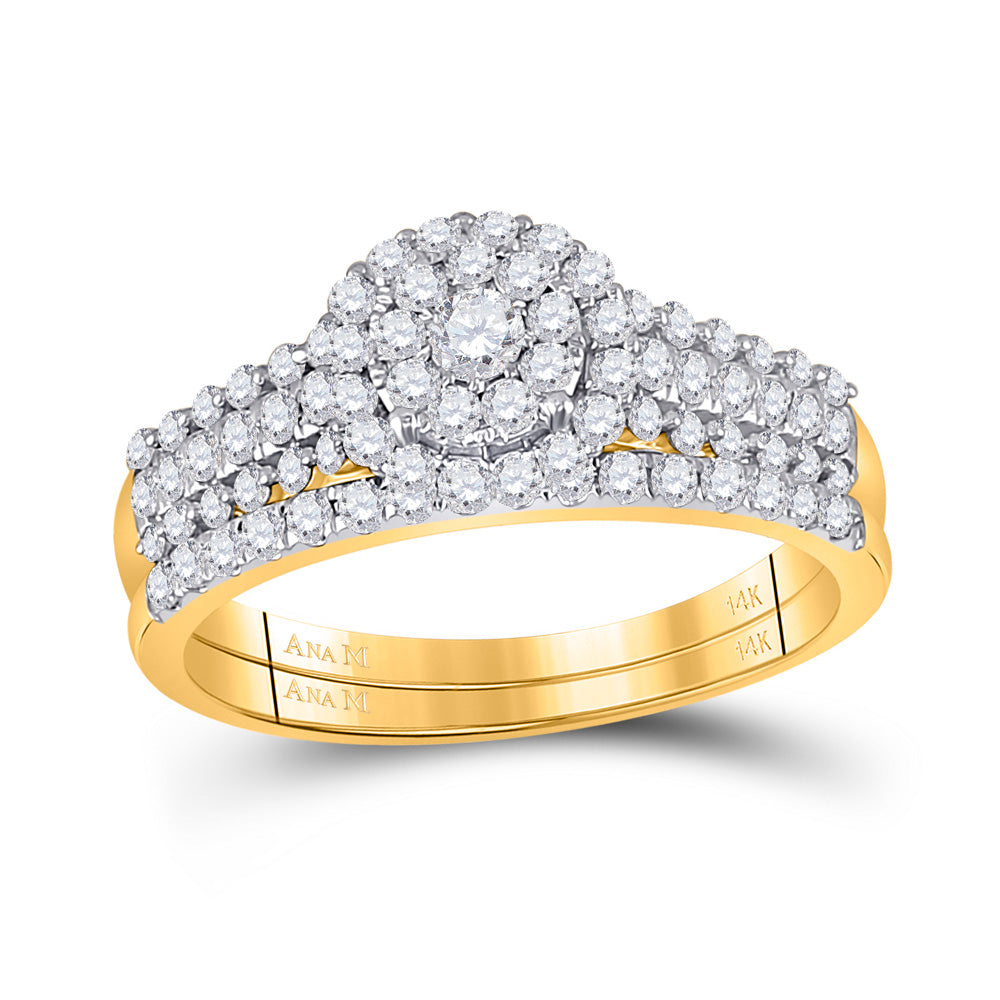 10kt Yellow Gold Womens Round Diamond Bridal Wedding Engagement Ring Band Set 3/4 Cttw