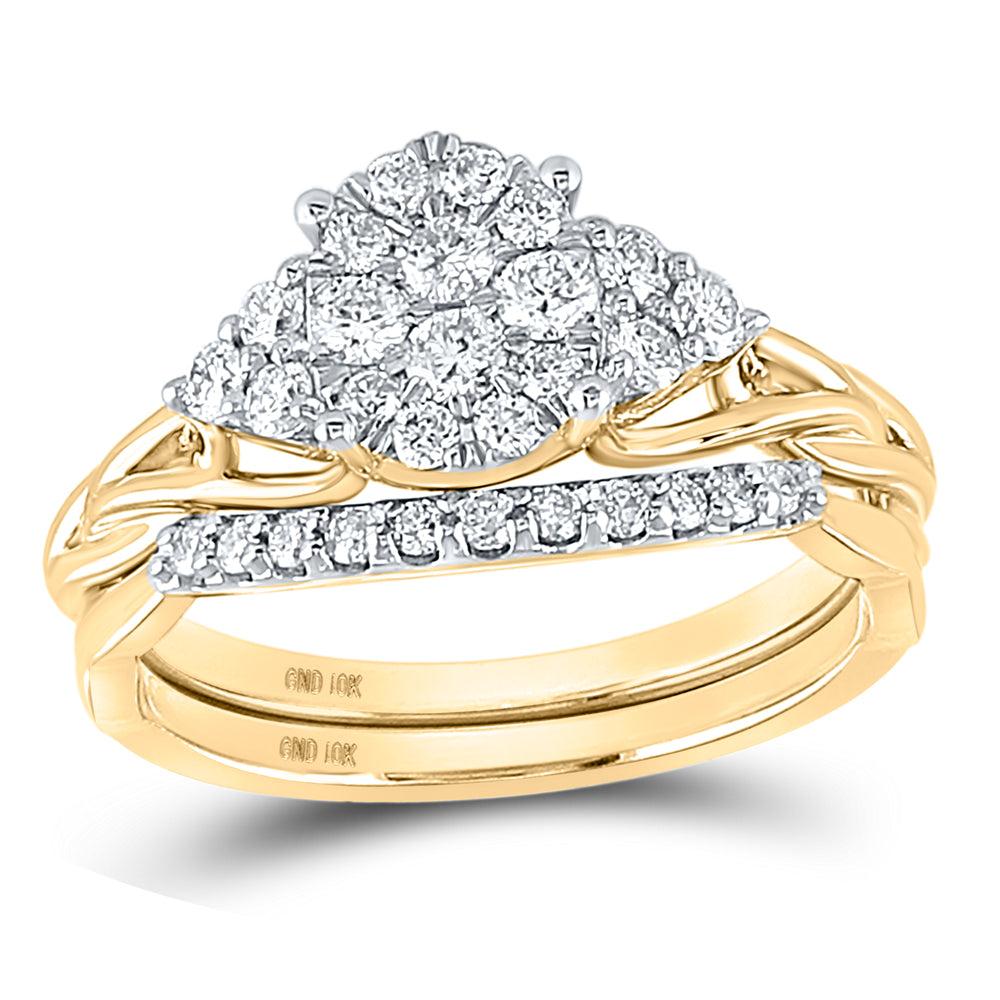 10kt Yellow Gold Womens Round Diamond Bridal Wedding Engagement Ring Band Set 5/8 Cttw