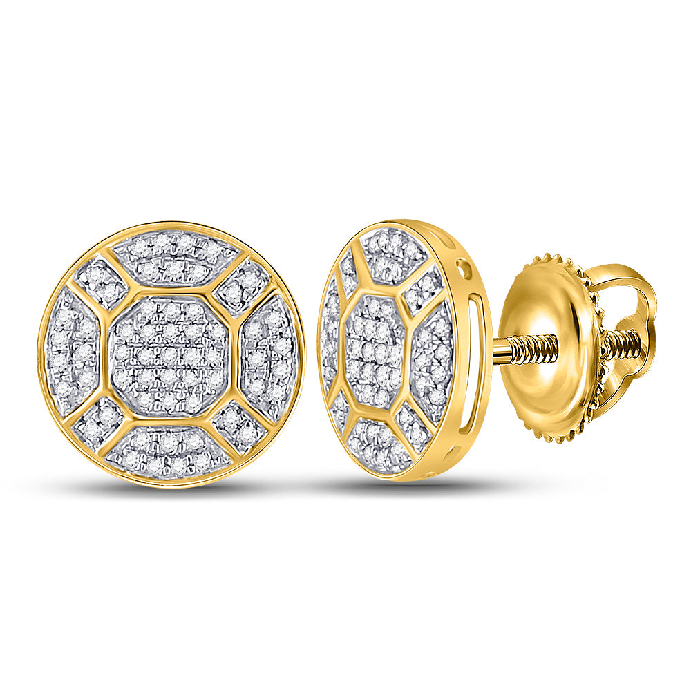 10kt Yellow Gold Mens Round Diamond Circle Cluster Earrings 1/3 Cttw