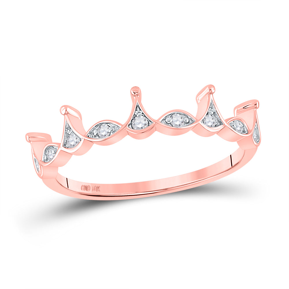 10kt Rose Gold Womens Round Diamond Crown Stackable Band Ring 1/5 Cttw