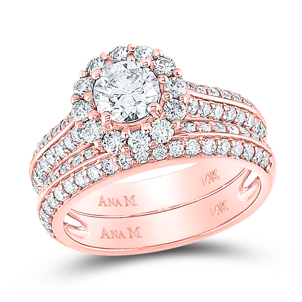 14kt Rose Gold Womens Round Diamond Bridal Wedding Engagement Ring Band Set 1-7/8 Cttw (Certified)