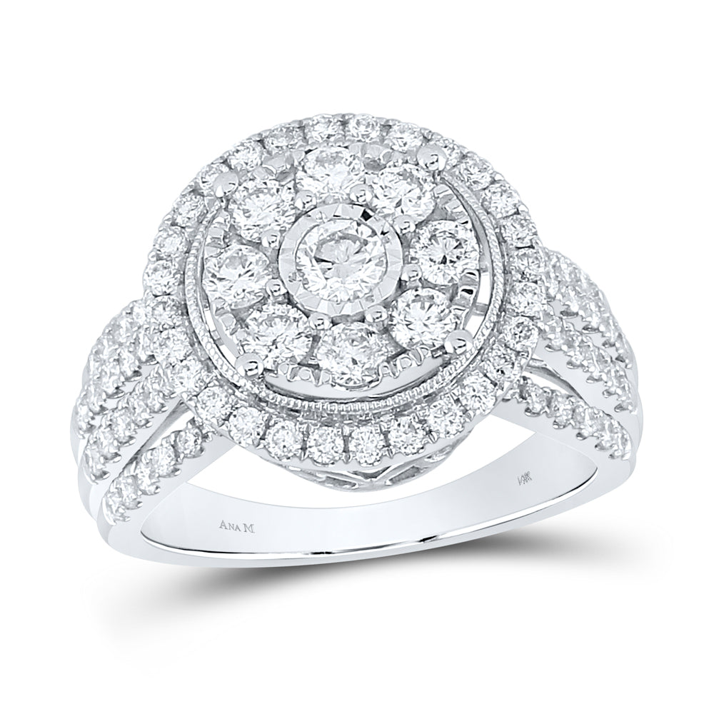 14kt White Gold Womens Round Diamond Right Hand Halo Cluster Ring 1-1/2 Cttw