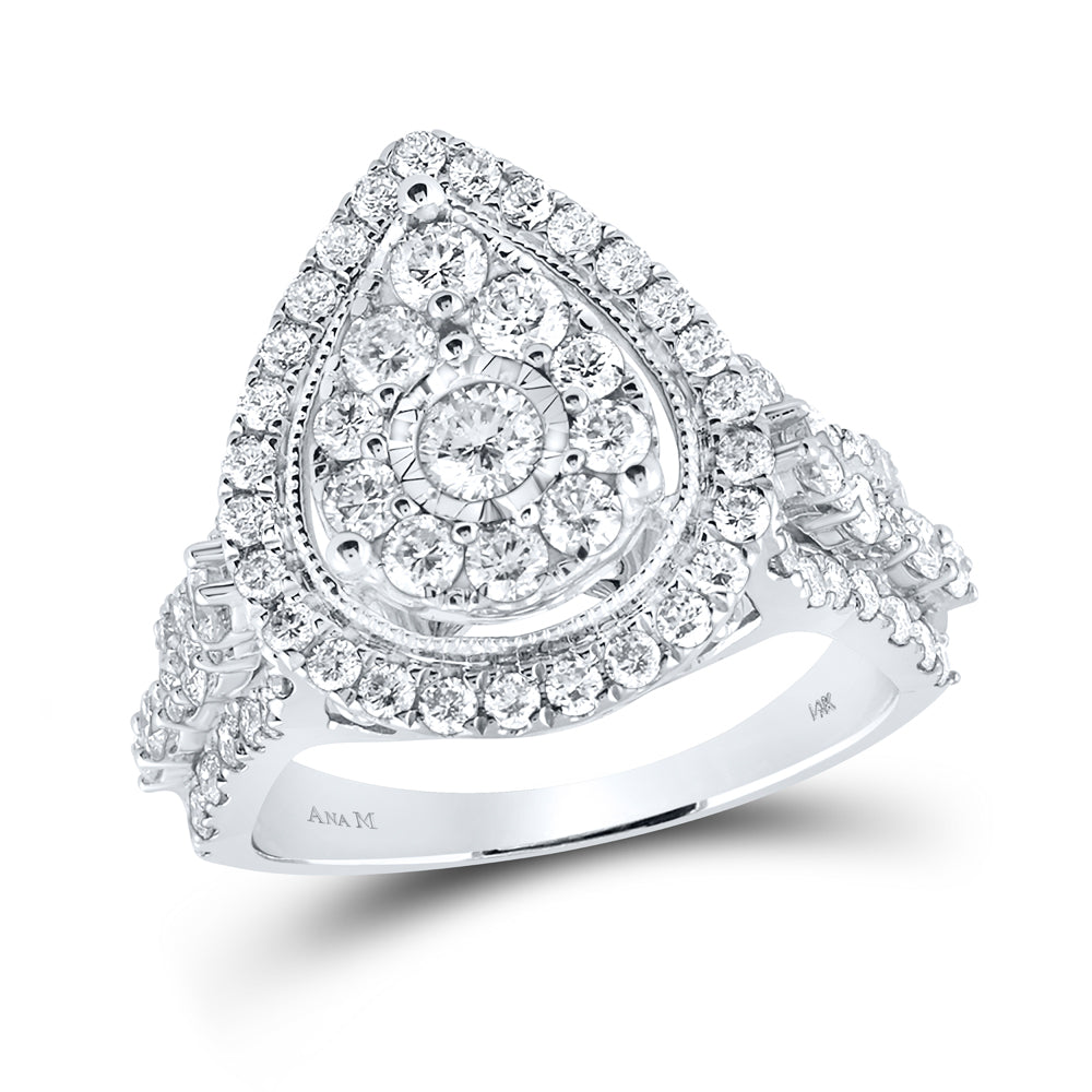 14kt White Gold Womens Round Diamond Pear Cluster Bridal Wedding Engagement Ring 1-3/4 Cttw