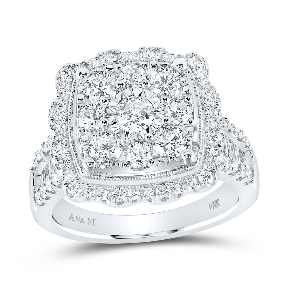 14kt White Gold Womens Round Diamond Right Hand Flower Cluster Ring 2.00 Cttw