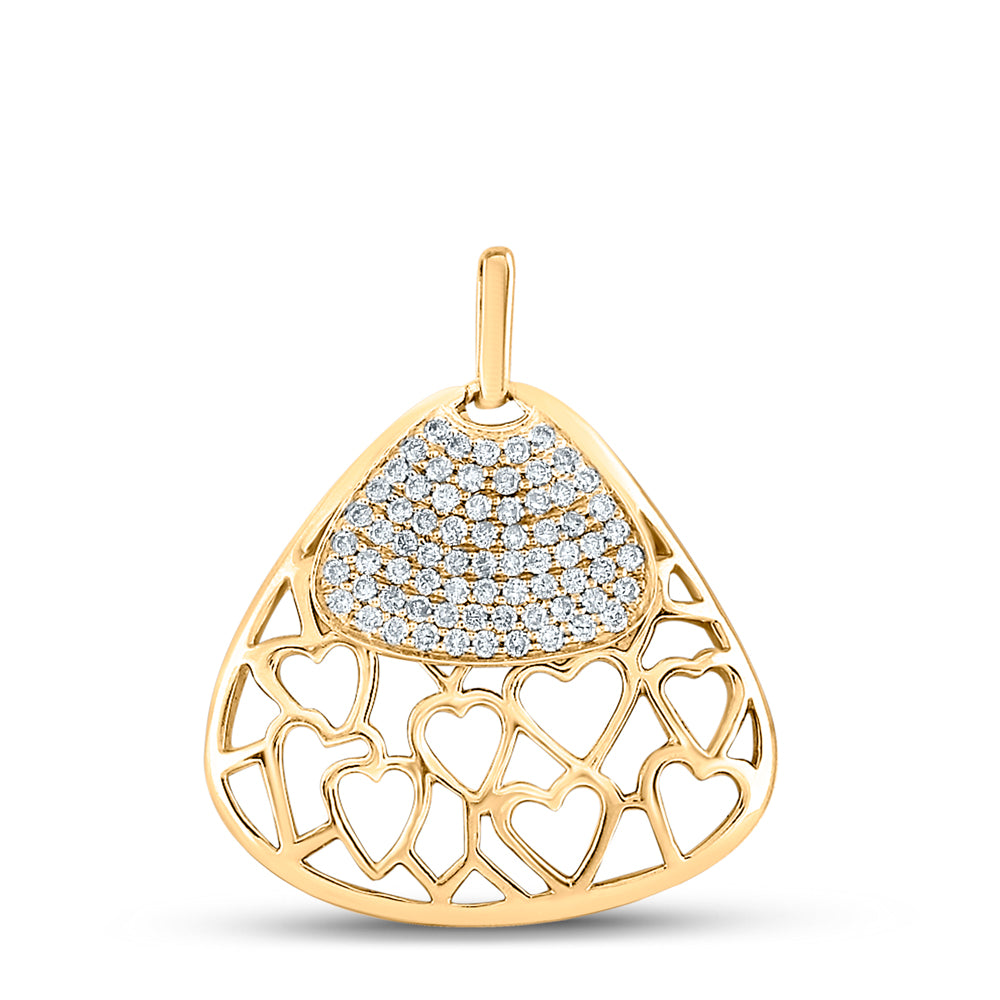 10kt Yellow Gold Womens Round Diamond Heart Triangle Pendant 1/2 Cttw