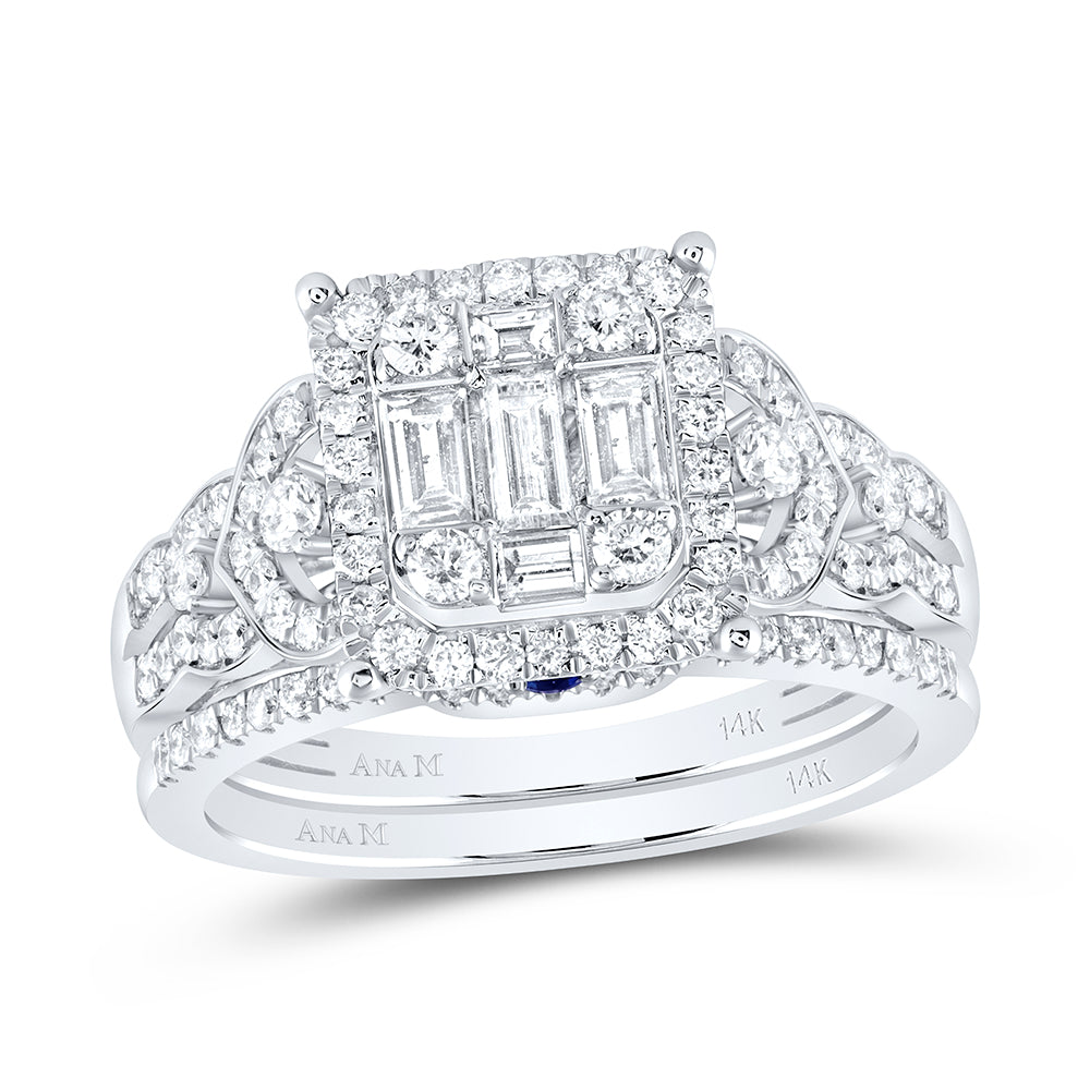 14kt White Gold Womens Baguette Diamond Bridal Wedding Engagement Ring Band Set 1.00 Cttw