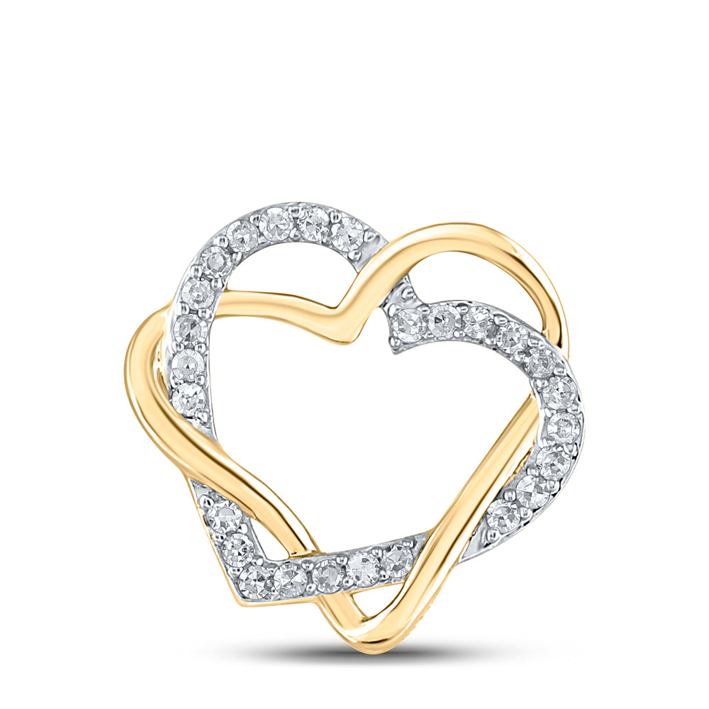10kt Yellow Gold Womens Round Diamond Double Heart Pendant 1/4 Cttw