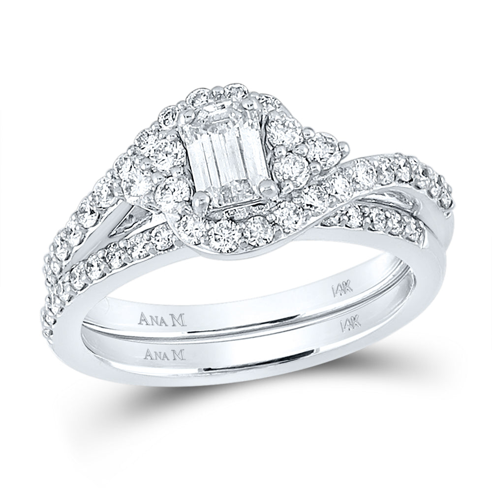 14kt White Gold Womens Emerald Diamond Bridal Wedding Engagement Ring Band Set 1-1/4 Cttw (Certified)
