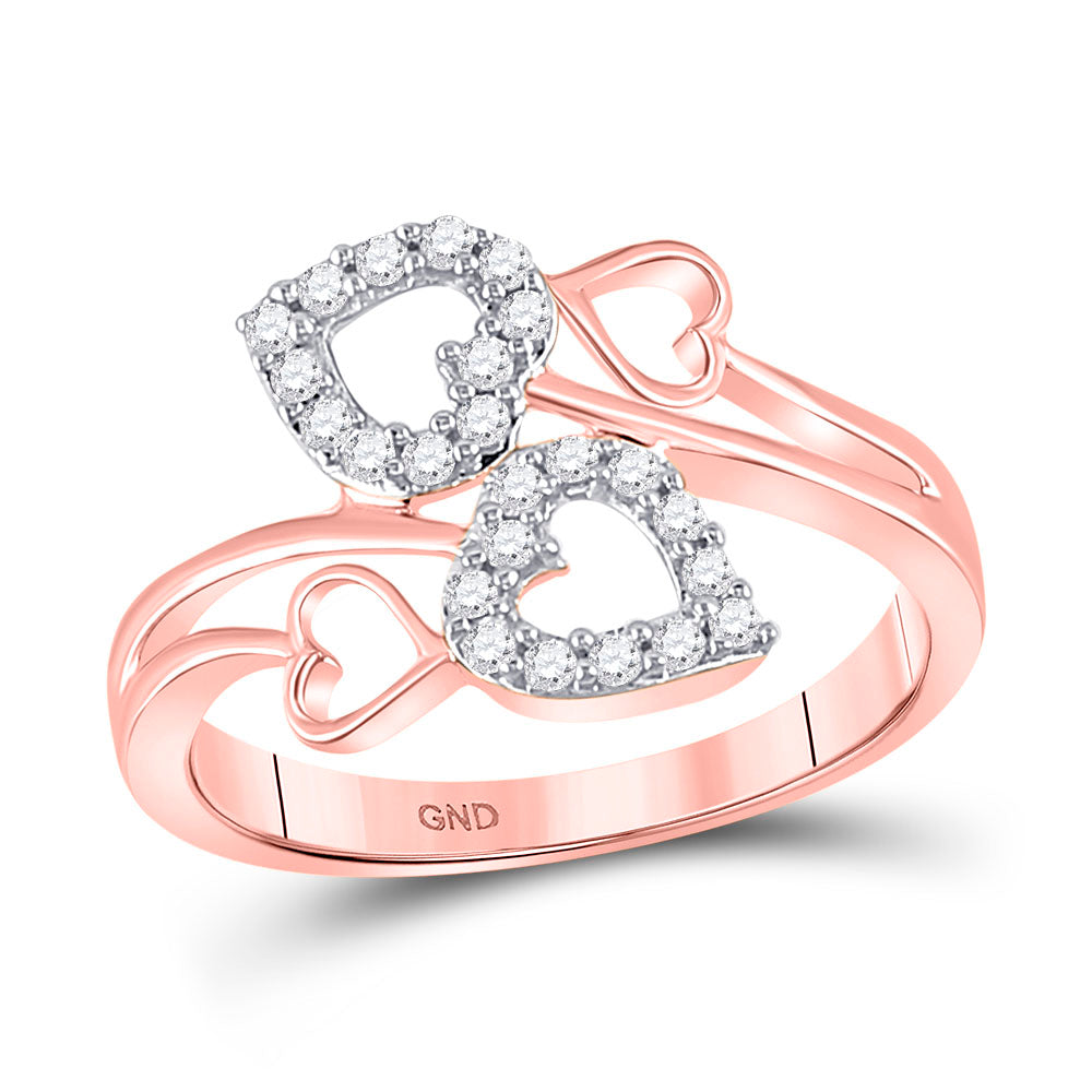 10kt Rose Gold Womens Round Diamond Fashion Heart Ring 1/4 Cttw