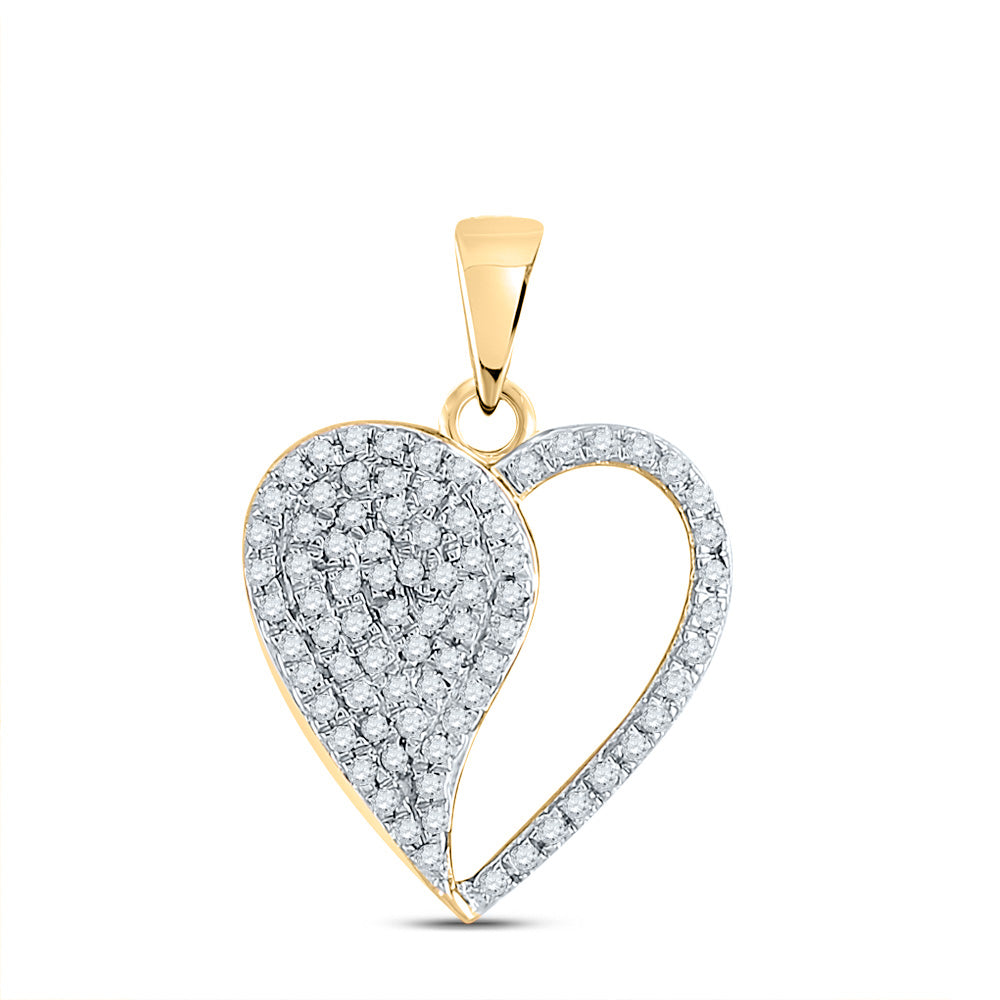 10kt Yellow Gold Womens Round Diamond Modern Heart Pendant 1/3 Cttw