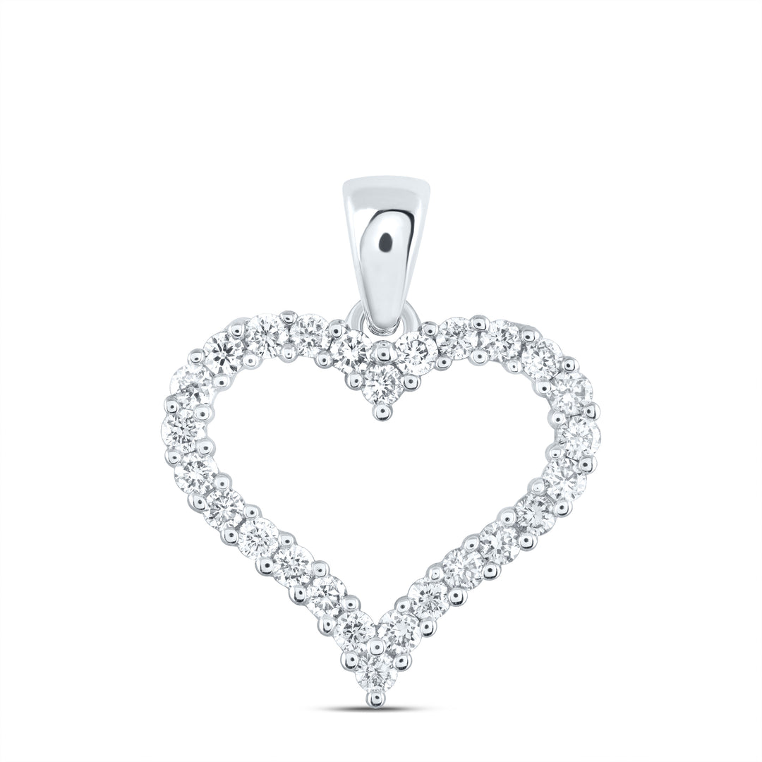 14kt White Gold Womens Round Diamond Outline Heart Pendant 1/2 Cttw