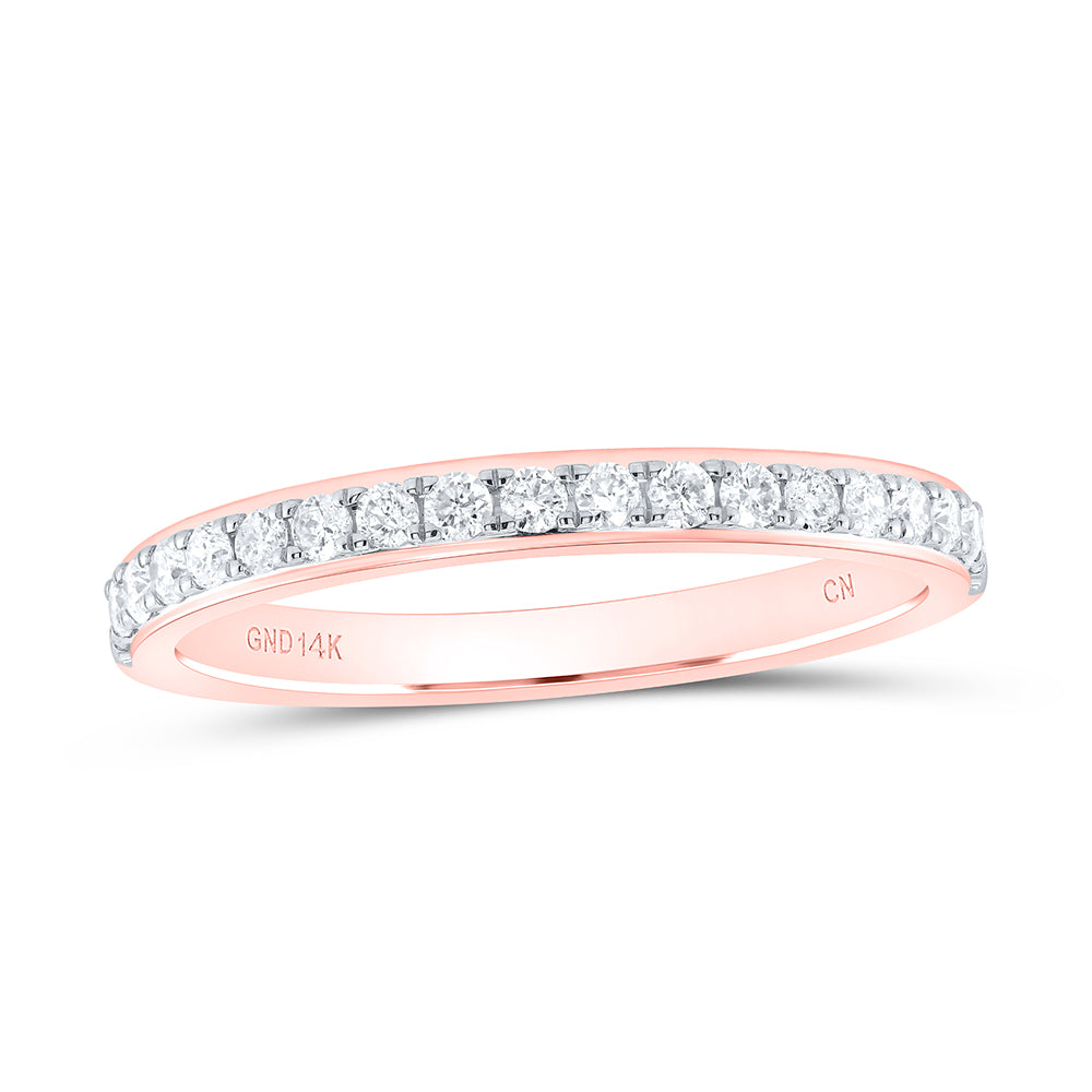 14kt Rose Gold Womens Round Diamond Wedding Single Row Band 1/4 Cttw