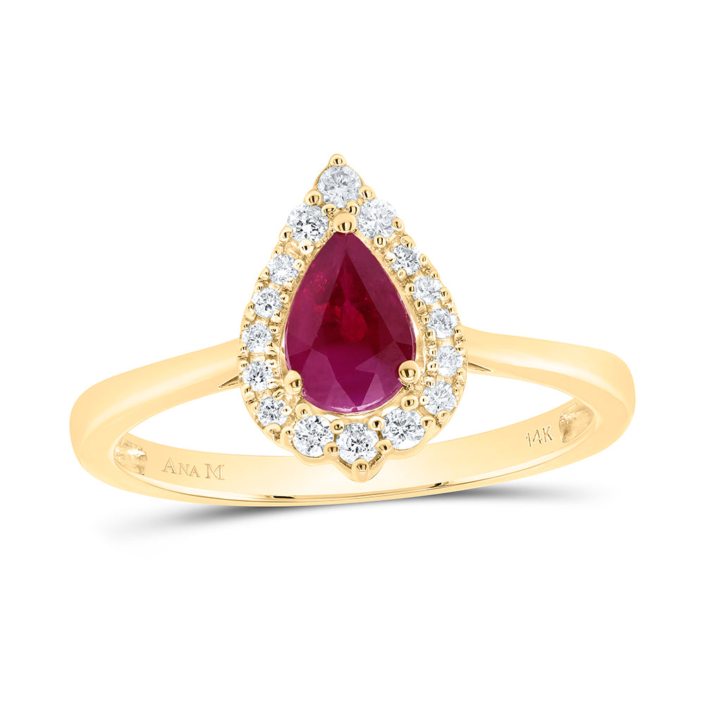 1/8CTW-DIA ANA M 6.5X4.5MM RUBY PEAR NAT GEM RING