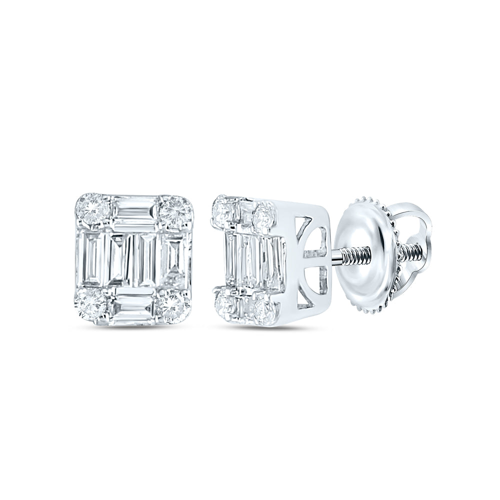 14kt White Gold Womens Baguette Diamond Fashion Cluster Earrings 3/8 Cttw