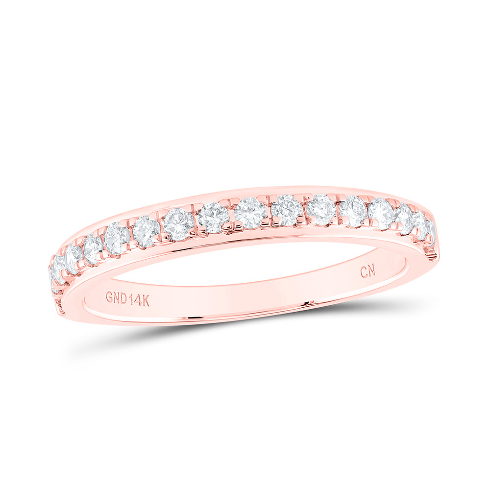 14kt Rose Gold Womens Round Diamond Wedding Single Row Band 1/3 Cttw