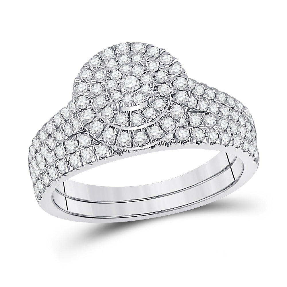 10kt White Gold Womens Round Diamond Bridal Wedding Engagement Ring Band Set 1.00 Cttw