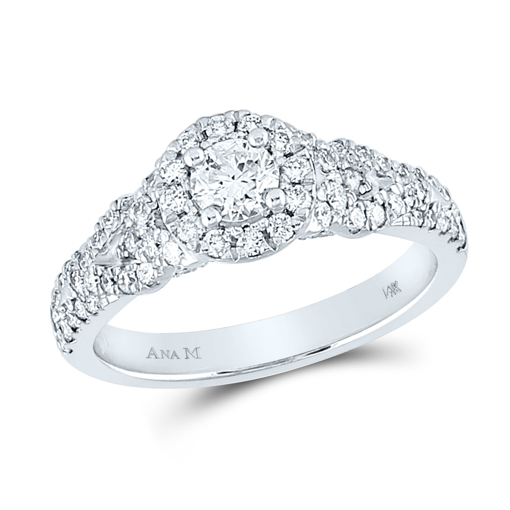 14kt White Gold Womens Round Diamond Halo Bridal Wedding Engagement Ring 1.00 Cttw (Certified)