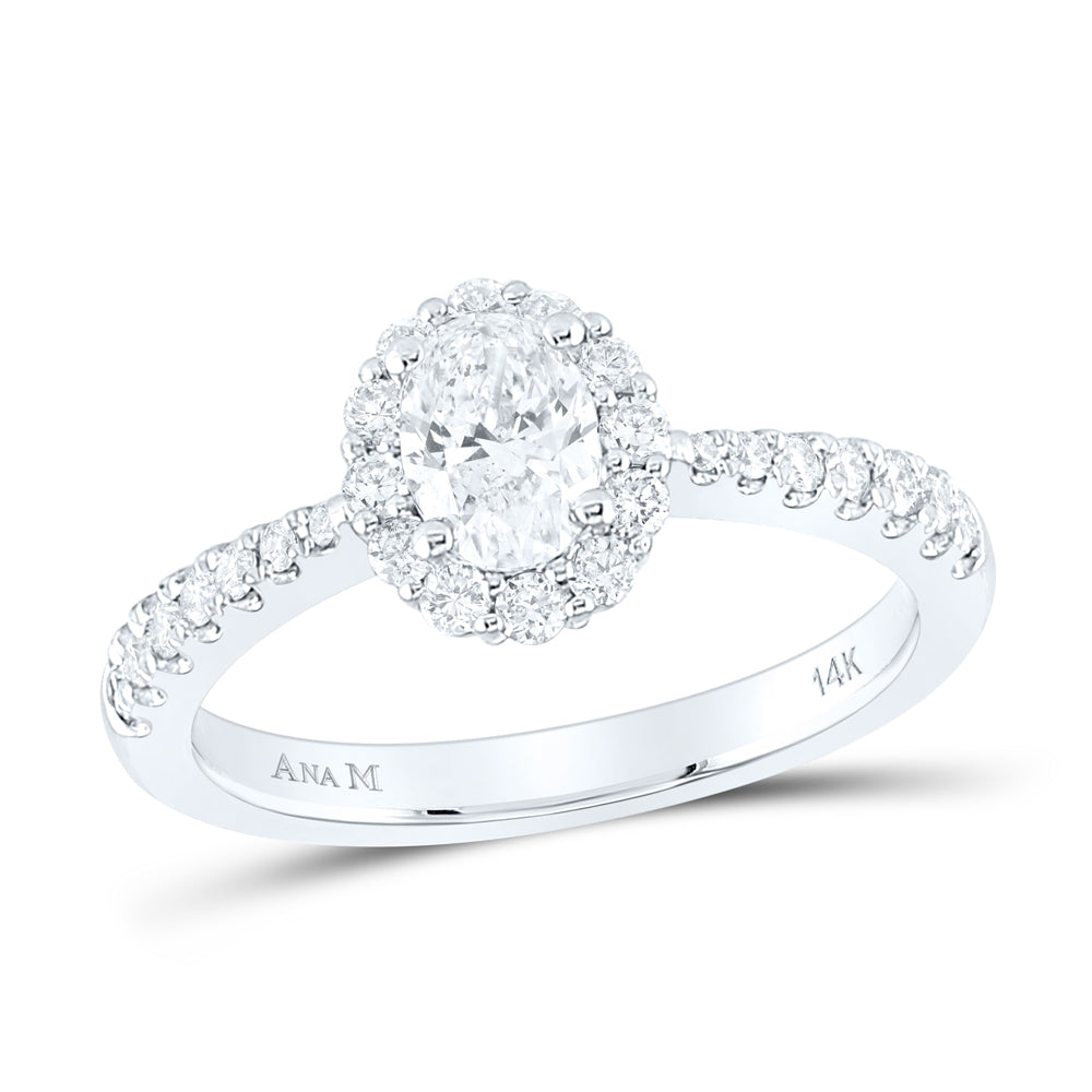 14kt White Gold Womens Oval Diamond Halo Bridal Wedding Engagement Ring 1.00 Cttw (Certified)