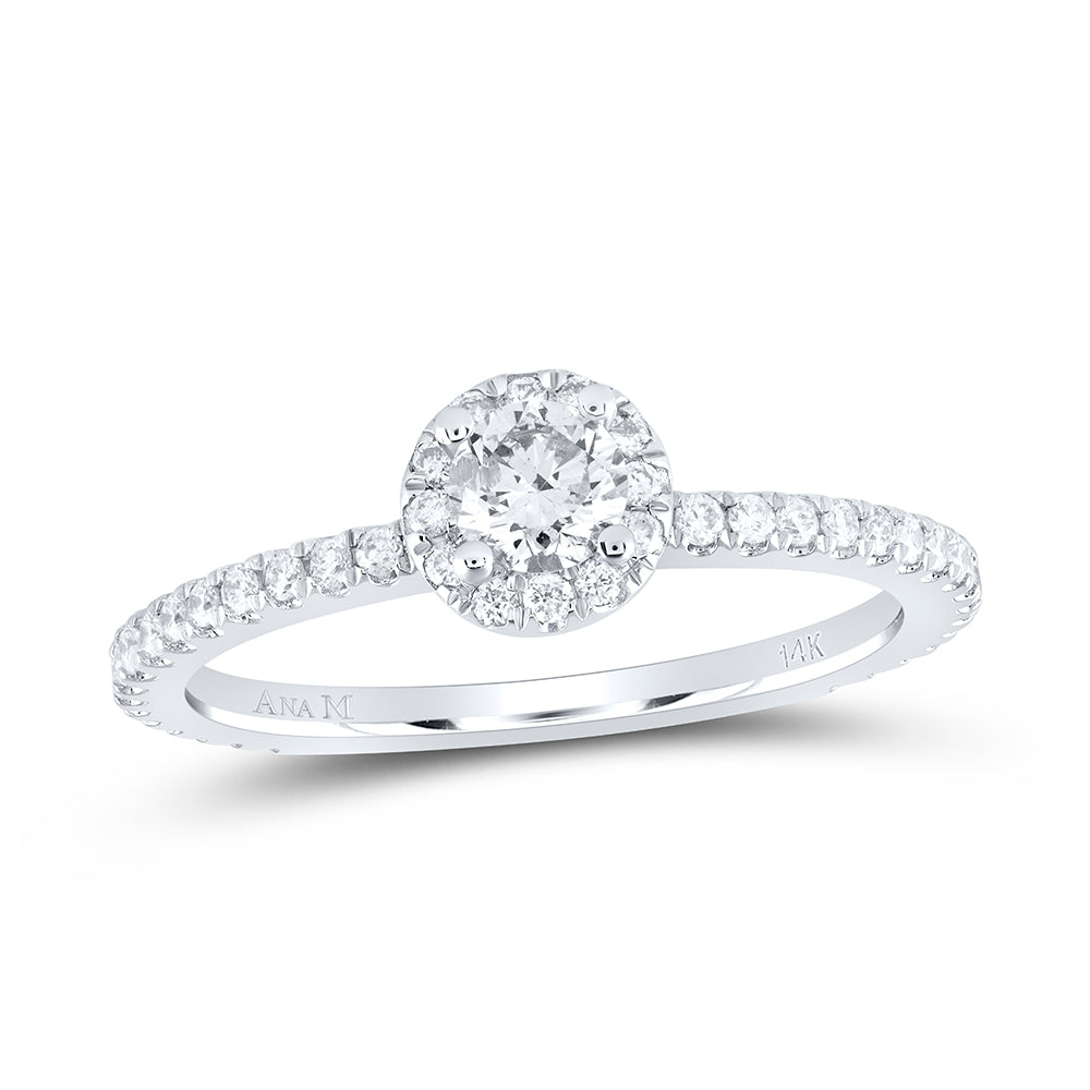 14kt White Gold Womens Round Diamond Halo Bridal Wedding Engagement Ring 5/8 Cttw (Certified)