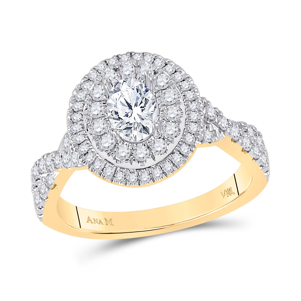 14kt Yellow Gold Womens Oval Diamond Bridal Wedding Engagement Ring Band Set 1-1/4 Cttw (Certified)