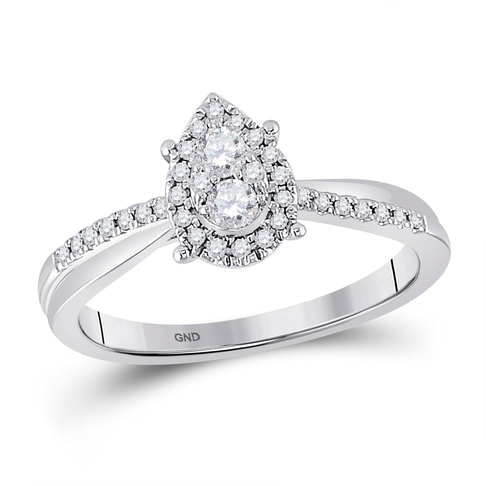 10kt White Gold Womens Round Diamond Cluster Pear Promise Bridal Ring 1/4 Cttw