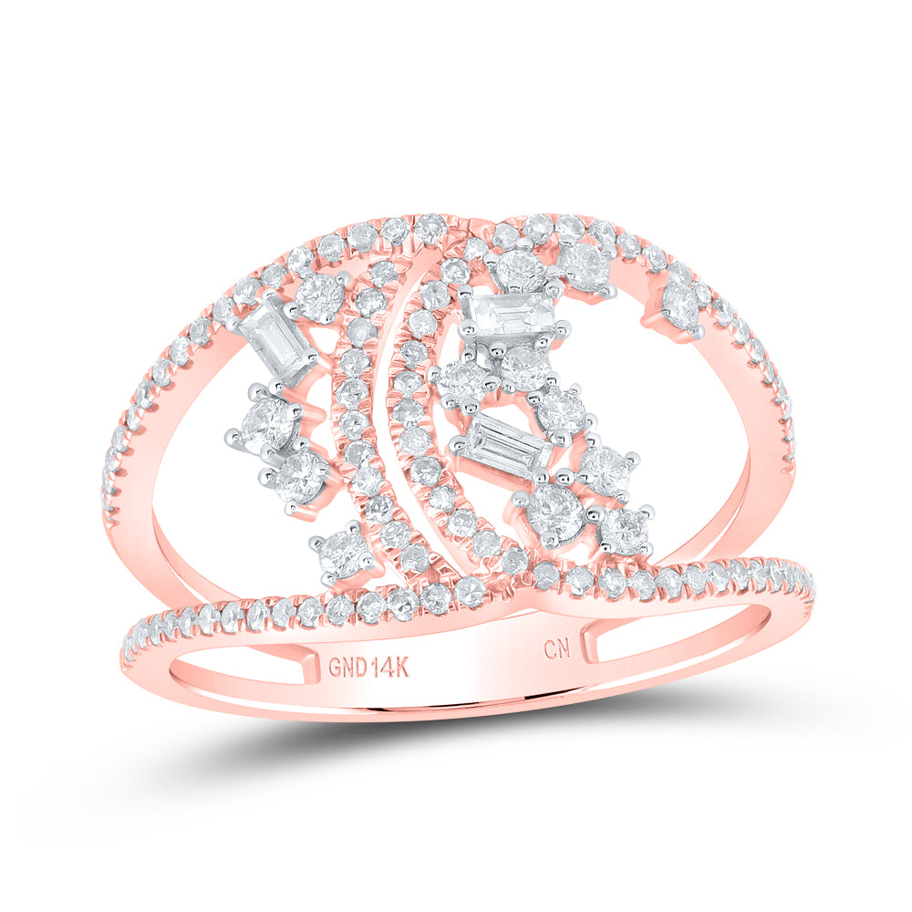14kt Rose Gold Womens Round Diamond Modern Cluster Fashion Ring 1/2 Cttw