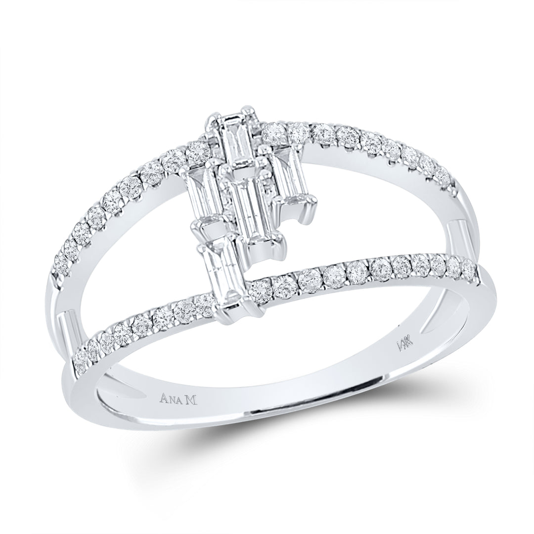 14kt White Gold Womens Baguette Diamond Modern Cluster Fashion Ring 1/3 Cttw