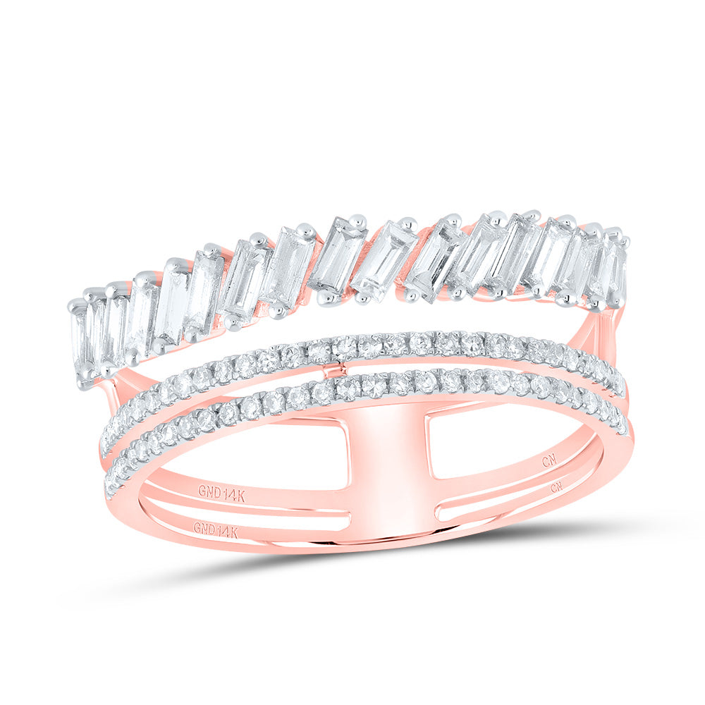 14kt Rose Gold Womens Round Diamond Modern Negative Space Band Ring 5/8 Cttw