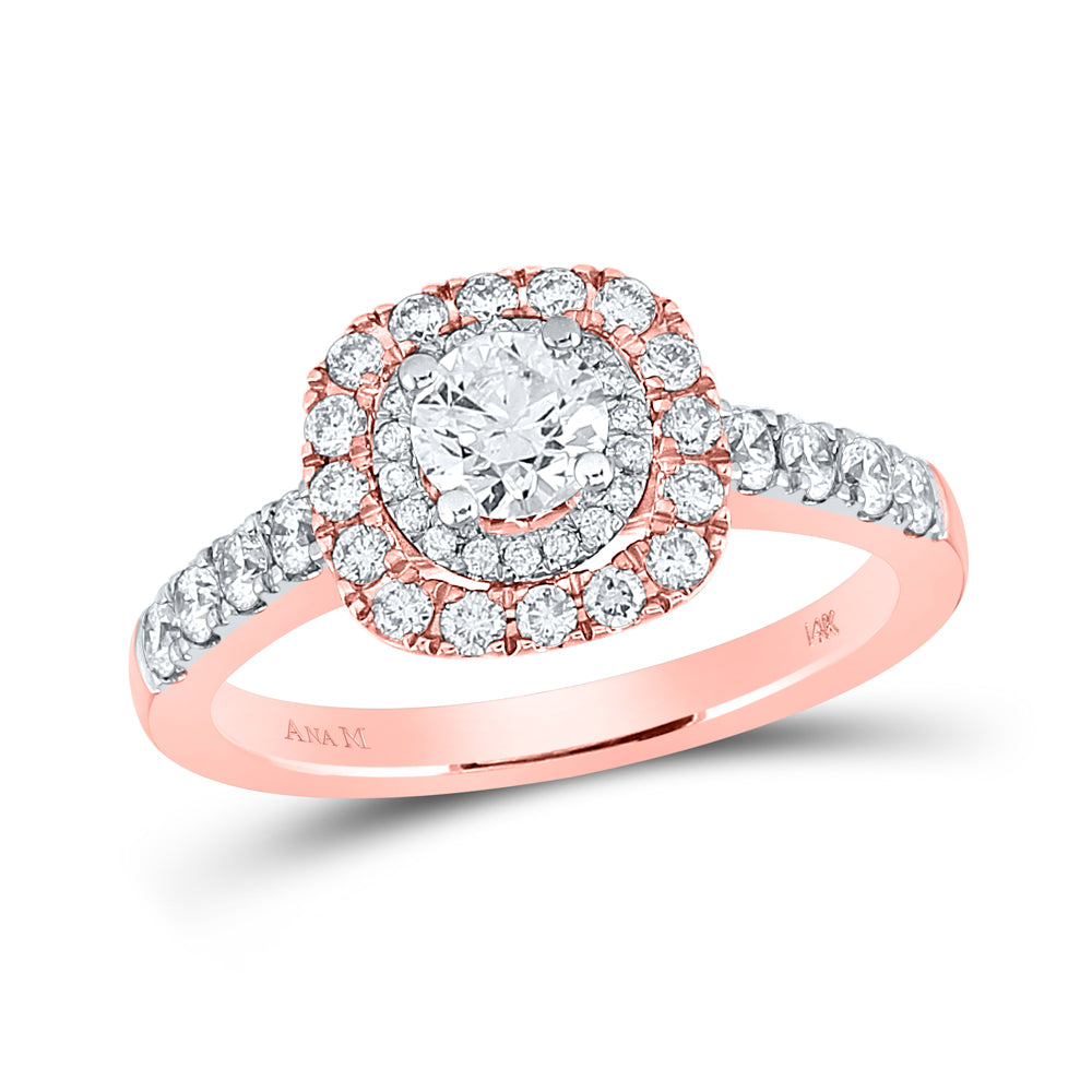 14kt Rose Gold Womens Round Diamond Halo Bridal Wedding Engagement Ring 1.00 Cttw