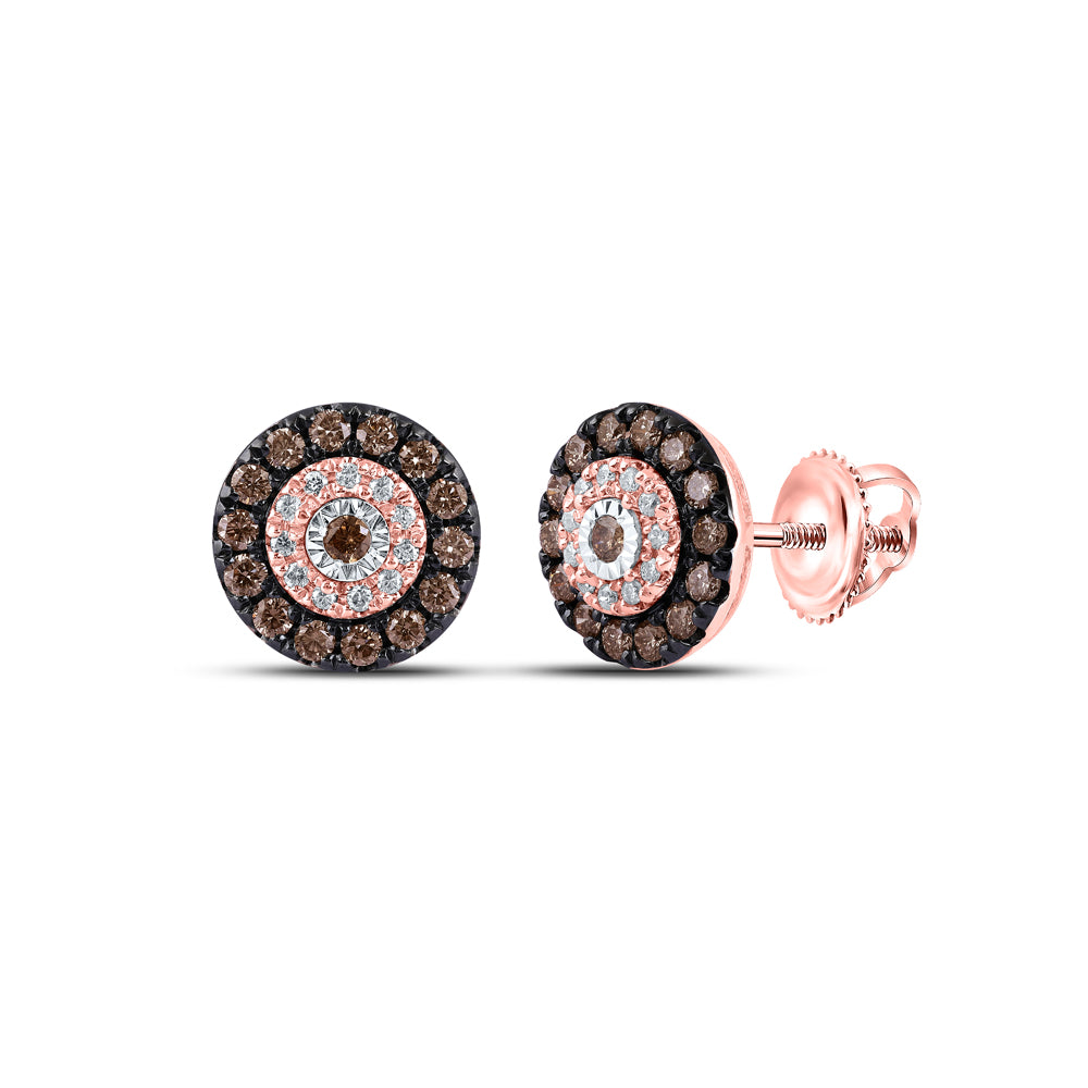 14kt Rose Gold Womens Round Brown Diamond Fashion Earrings 1/2 Cttw