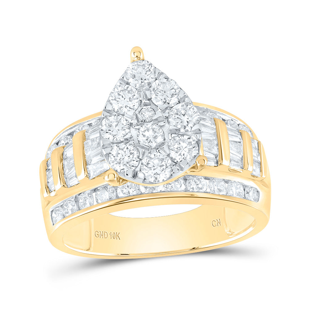 10kt Yellow Gold Womens Round Diamond Cluster Bridal Wedding Engagement Ring 2.00 Cttw
