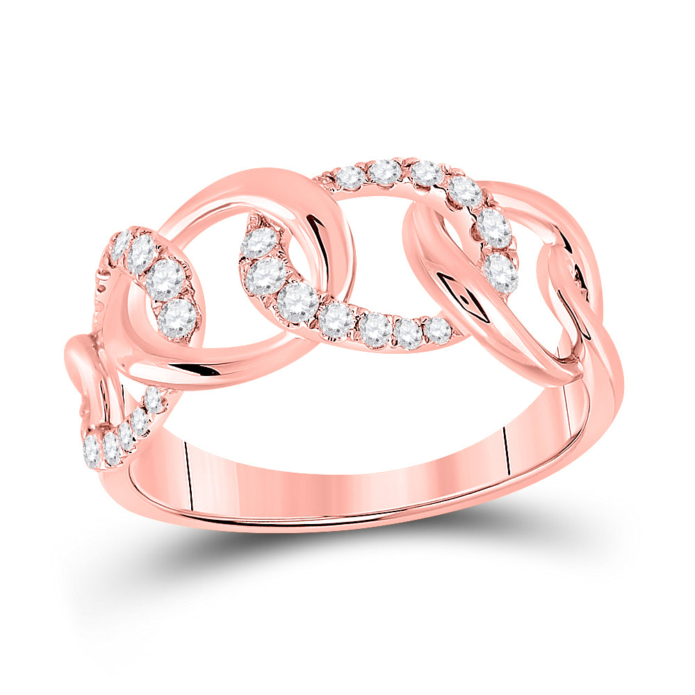 14kt Rose Gold Womens Round Diamond Cuban Link Fashion Ring 1/3 Cttw