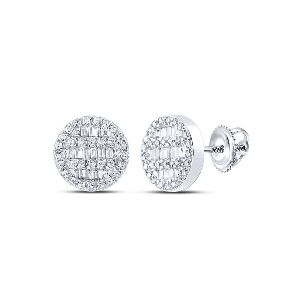 10kt White Gold Mens Baguette Diamond Fashion Earrings 1/3 Cttw