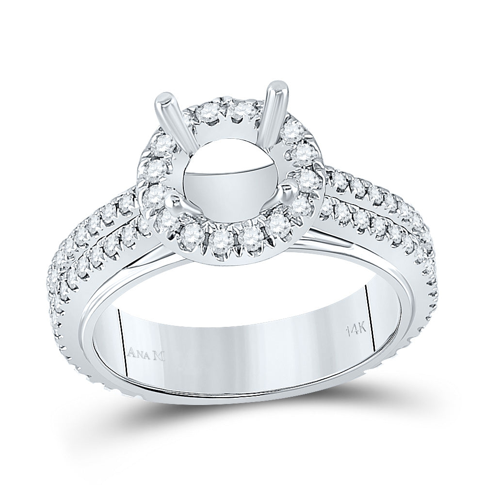 14kt White Gold Womens Round Diamond 1-1/4 Ct Rd Center Halo Bridal Wedding Semi-Mount Ring 3/4 Cttw