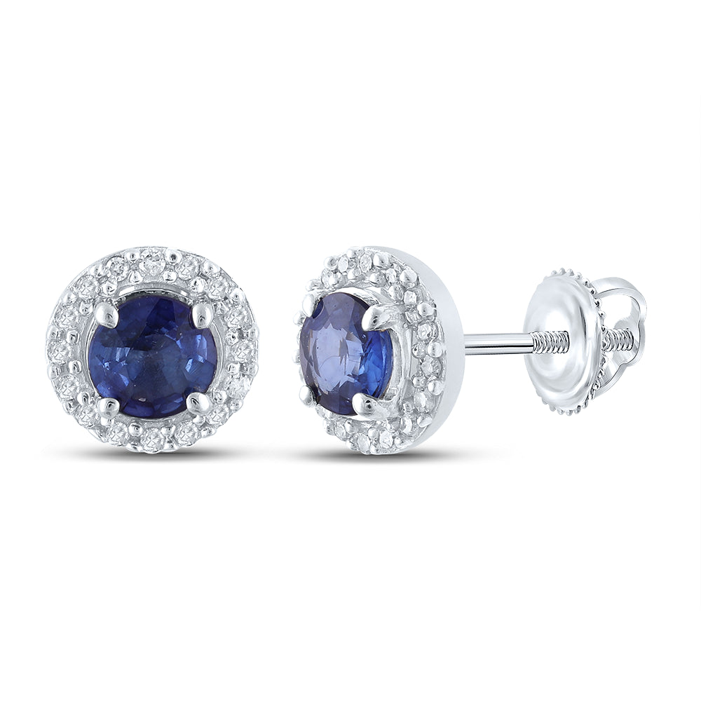 1/10CTW-DIA CN 7/8CT BLUE SAPPHIRE NATURAL GEM ROUND EARRNG