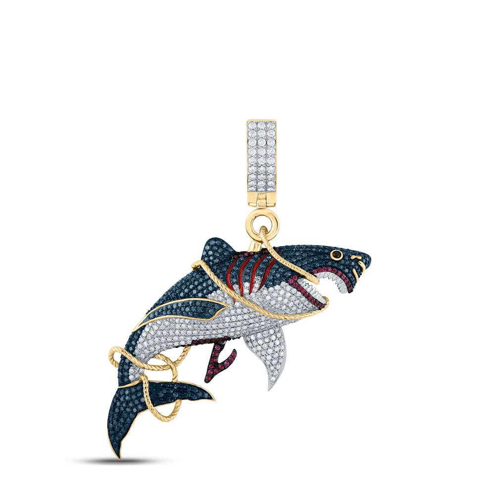2 3/4CT-DIA CN 1/4CT-RUBY SHARK MENS CHARM