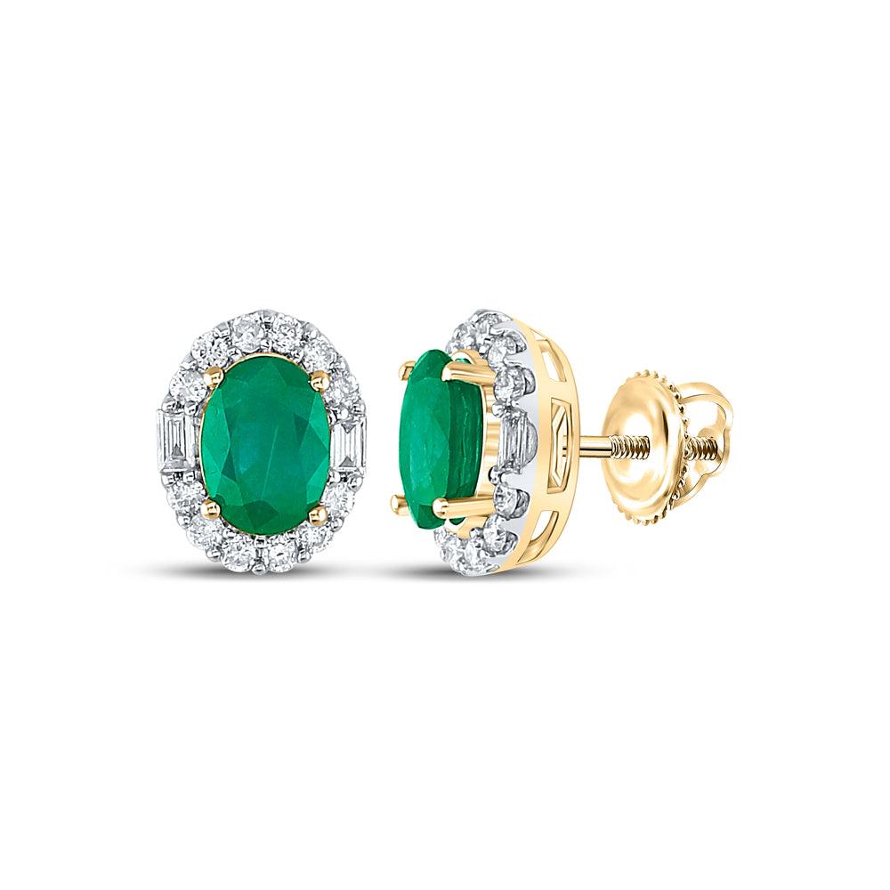 3/8 CTW-DIA CN 1 5/8CT- EMERALD OVAL EARRING