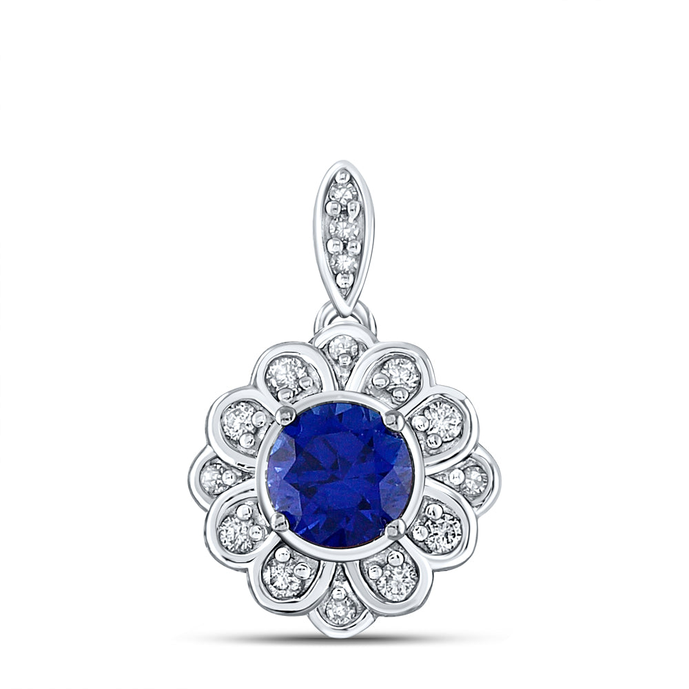 1/8CTW-DIA 5/8CT-LBS SYNTHETIC GEMSTONE FLOWER PENDANT