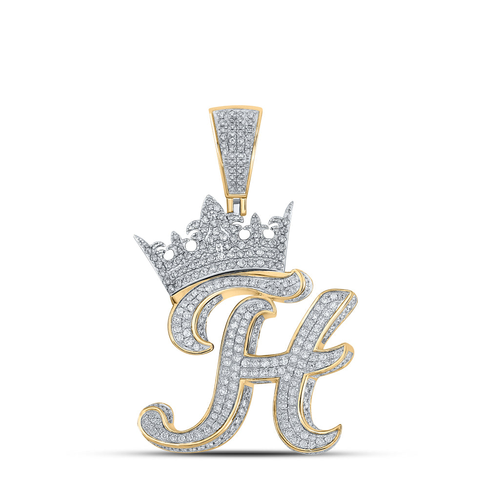 1 7/8CTW-DIA ANA M CROWN INITIAL "H" MENS PENDANT