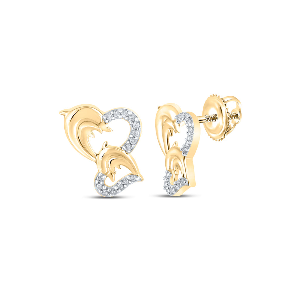 1/10CTW-DIA P1P2 DOLPHIN HEART EARRING