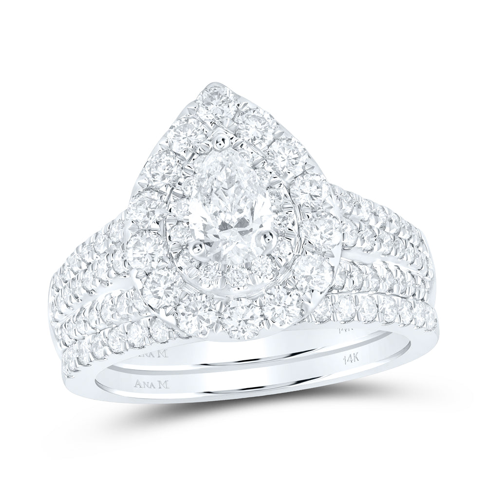 2CTW-DIA ANA M 1/2CT-CPEAR BRIDAL SET 2 HALO