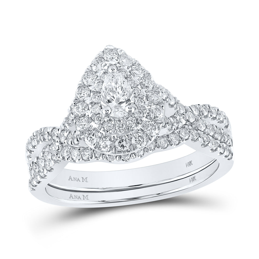 1 CTW-DIA ANA M 1/5CT-CPEAR BRIDAL SET DOUBLE HALO