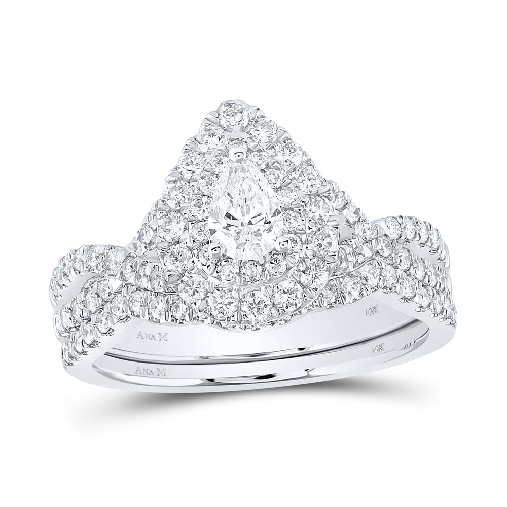 1 CTW-DIA ANA M 1/3CT-CPEAR BRIDAL SET DOUBLE HALO