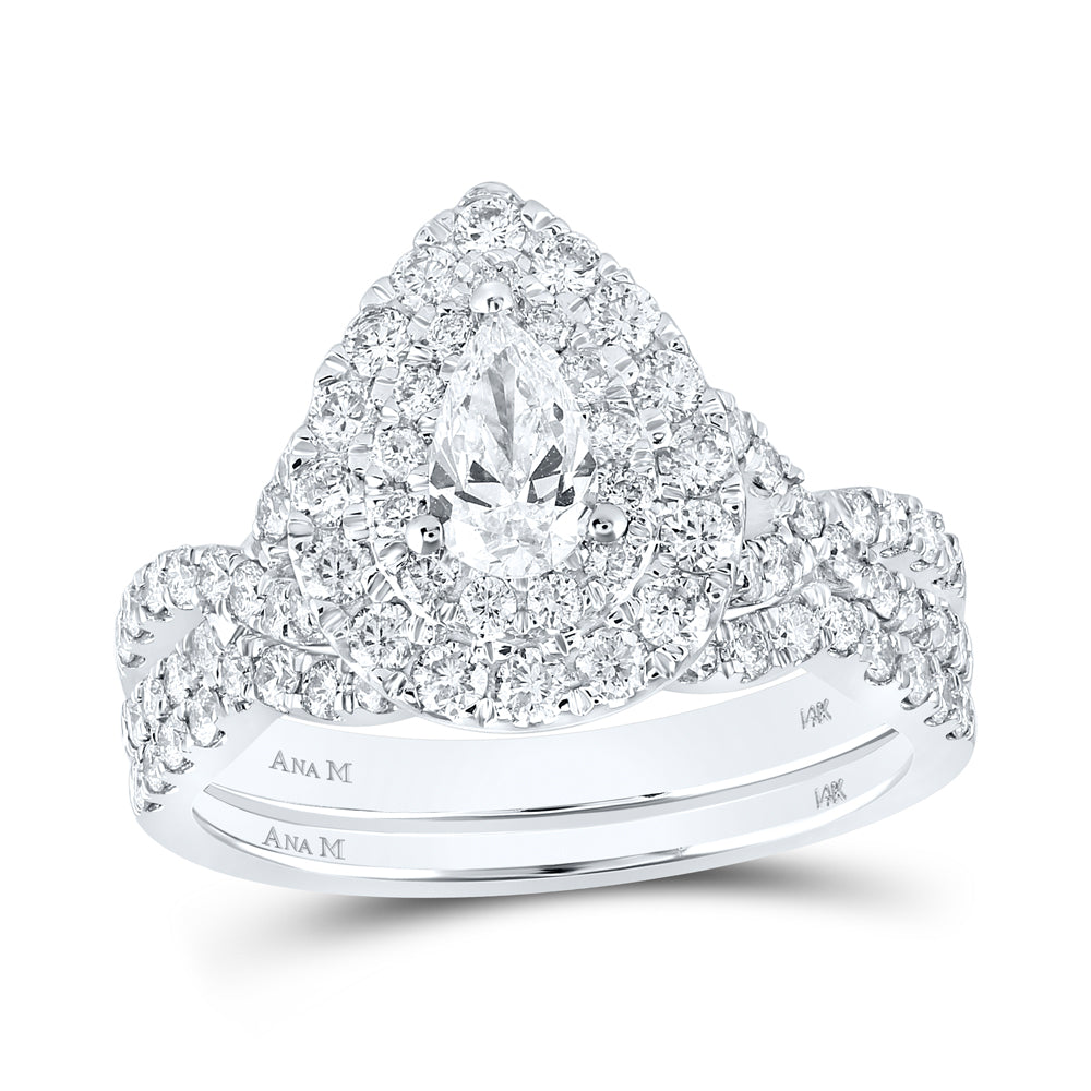 1 1/2CTW-DIA ANA M 3/8CT-CPEAR BRIDAL SET DOUBLE HALO