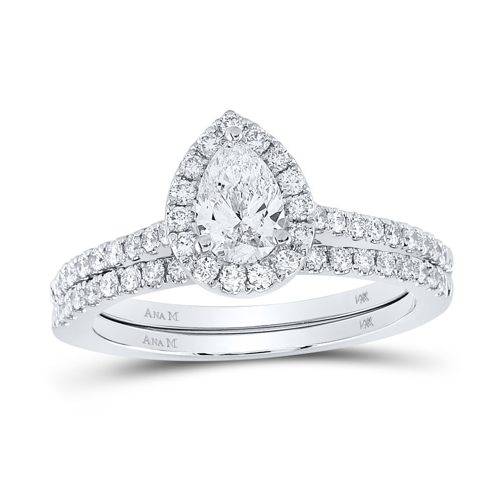 1CTW-DIA ANA M 1/2CT-CPEAR BRIDAL SET SINGLE HALO