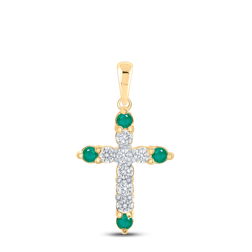 1/3CTW-DIA NK 1/8CT-EME NATURAL GEM CROS PENDANT