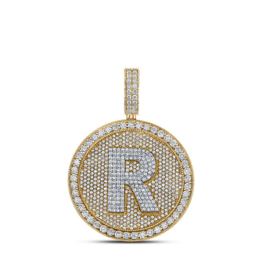 3 3/4CTW-DIA NK INITIAL "R" HONEY COMB MENS CHARM