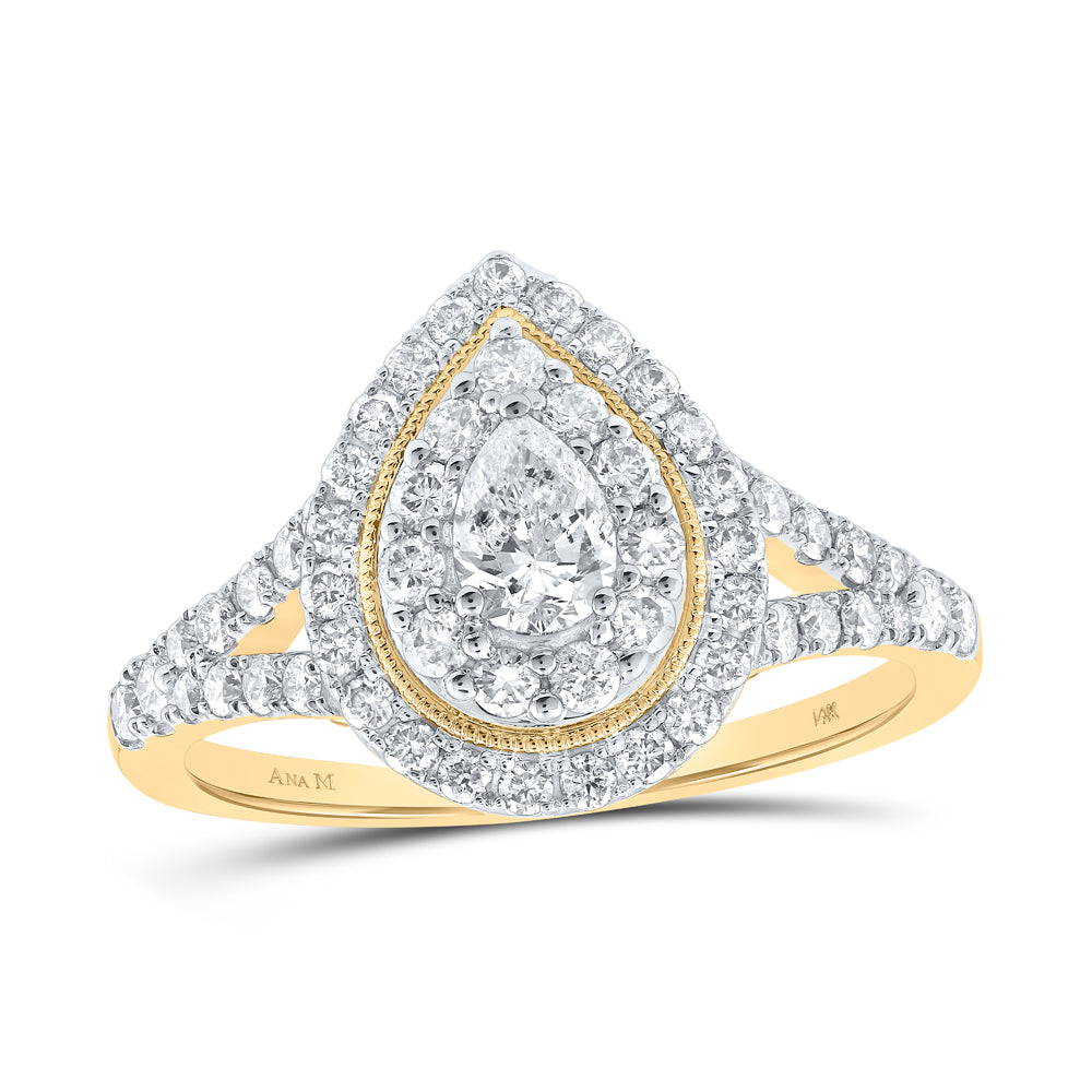 1CTW-DIA ANA M 1/3CT-CPEAR DOUBLE HALO ENGAGEMENT RING