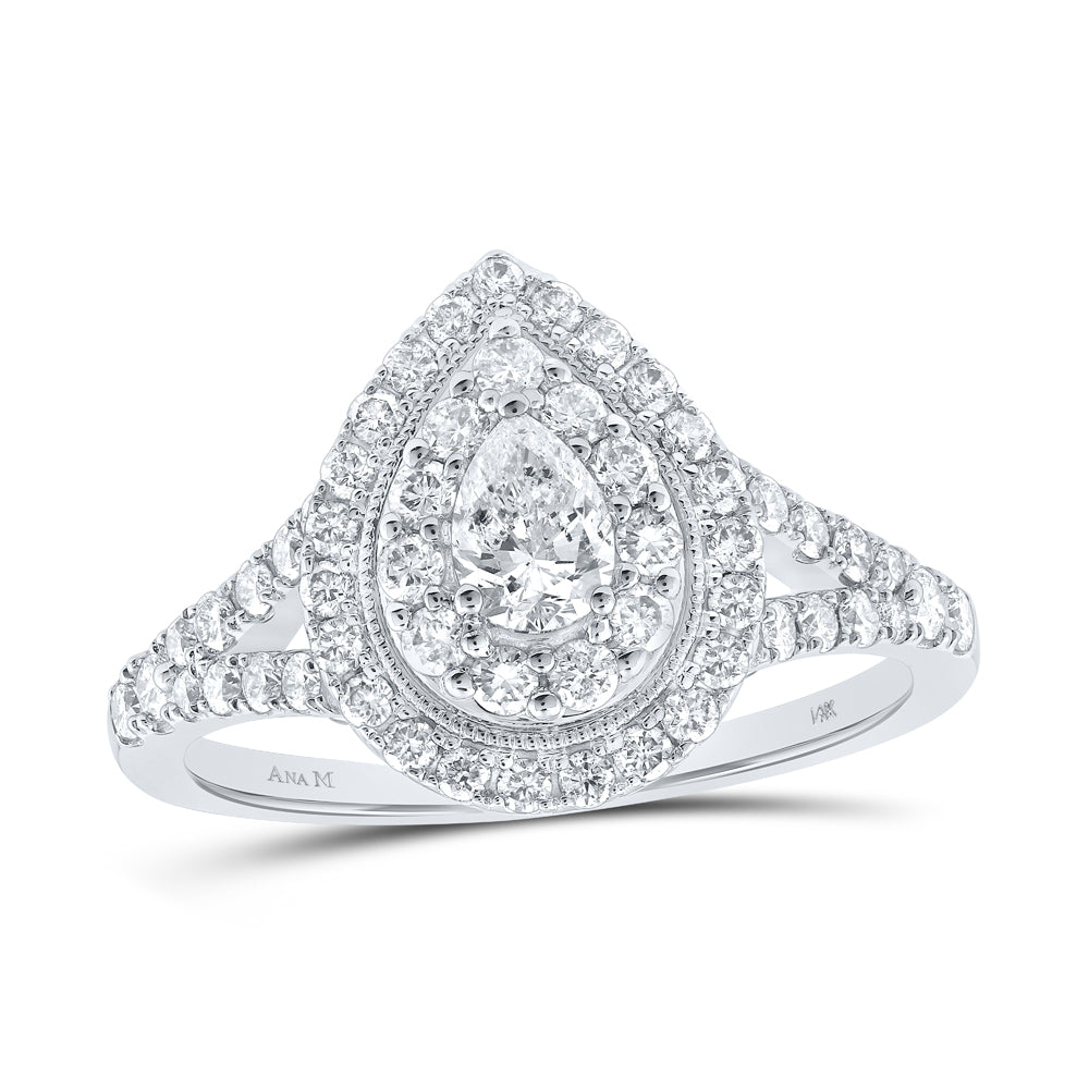 1CTW-DIA ANA M 1/3CT-CPEAR DOUBLE HALO ENGAGEMENT RNG